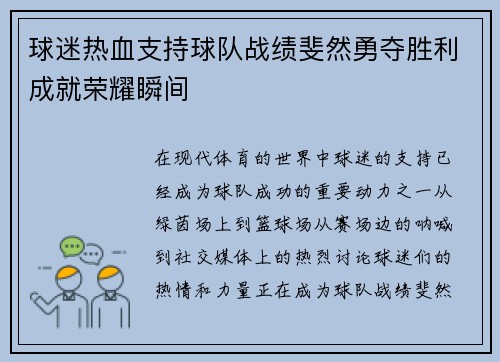 球迷热血支持球队战绩斐然勇夺胜利成就荣耀瞬间