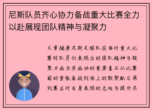 尼斯队员齐心协力备战重大比赛全力以赴展现团队精神与凝聚力