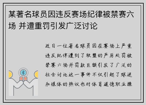 某著名球员因违反赛场纪律被禁赛六场 并遭重罚引发广泛讨论