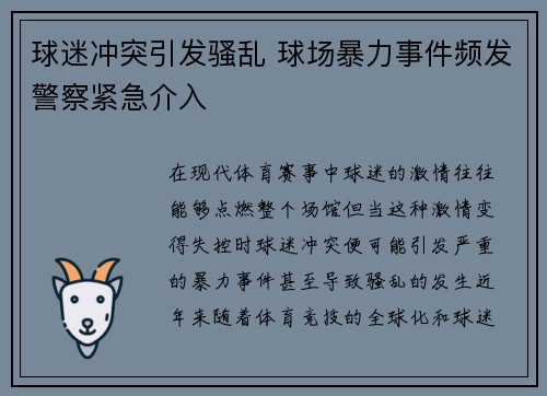 球迷冲突引发骚乱 球场暴力事件频发警察紧急介入